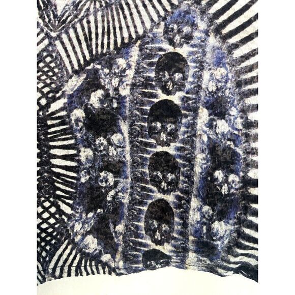 The Kooples Skull Bones Black Aztec Ilkat Blouse Top Short Sleeve Medium Silk - Picture 11 of 13